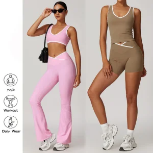 Venta al por mayor de fábrica 5PCS Conjunto de ropa de yoga y fitness de moda para mujeres, sujetador deportivo + pantalones cortos de gimnasio + leggings para correr, ropa para ejercicios de pilates