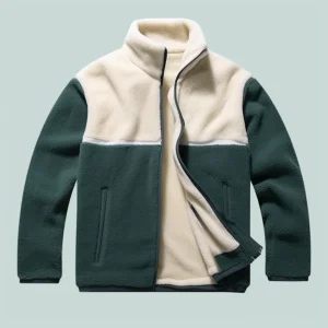Custom Winter High Quality Long Sleeve Turn-down Collar Outdoor Zipper Patchwork Sherpa Full-Zip Fleece Jacket for Men