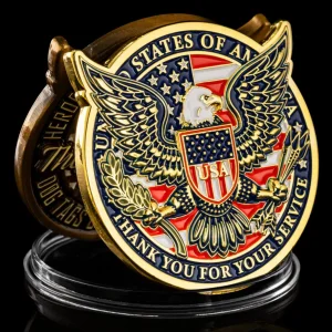 Popular Hot Sale 3D 2D Hard Soft Enamel Metal Coins Custom Pattern Hank Eagle with American National Flag Challenge Coin