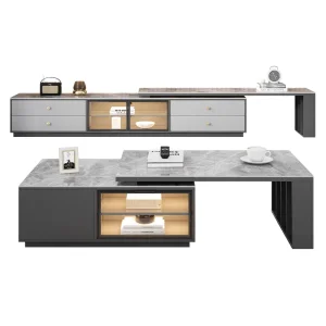 Glass Top TV Stand Coffee Table Set