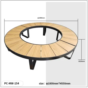Commercial Round Steel Park Bench Courtyard HPL Solid Wood Tree Benches Backless Garden Furniture for Gym Supermarket Hospital Use Round Bench