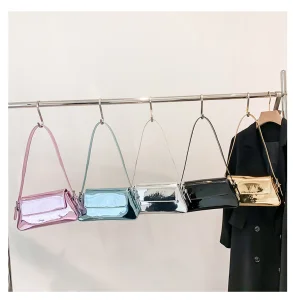 Bolso baguette de mujer de charol elegante, textura brillante, bolso de hombro y axila