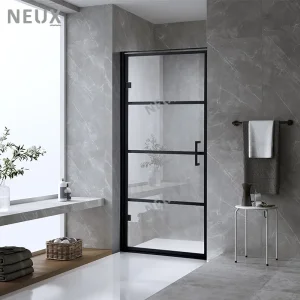 Modern Style Black Aluminum Frame Bathroom Glass Pivot Hinge Shower Doors (L5706)