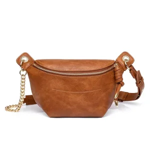Wholesale Women's Fashion Faux Leather Waist Bag Brown Chain Adjustable Strap Stylish Bum Bag for Daily Use European American Retro Style Zipper Closure