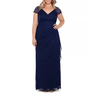 Vestido de festa e noite em chiffon com ombreiras de renda, elegante, plus size, personalizado e adornado para mulheres