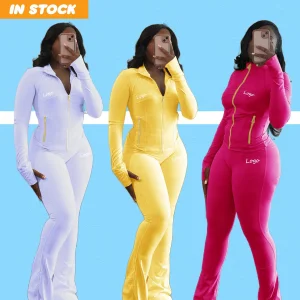 Fall Women Fitness Yoga Wear Outfit Zipper Jacket Flared Pants Yoga Wear Jogger Gym Activewear Two Piece Set Women Clothing