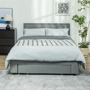 Luxury Fabric Upholstered Solid Wood Bed Frame with Gas Lift Storage