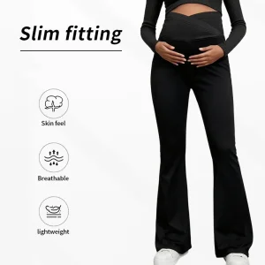 Factory Direct Breathable Woven Maternity Yoga Pants Cross Belly Support Belt High Waist Slim Flared European American Pregnancy