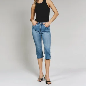 Women Summer Cropped Slim-Fit Jeans Light Wash Raw Hem Stretch Denim Pants