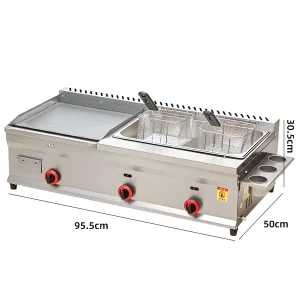 Hot Selling Commercial Gas Griddle+Double Frying Pot Restaurant High Quality Stainless Steel Equipment Gas Turbine