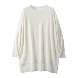 2025 Spring Summer Collection Elegant All-Season Casual Long Sleeve Pullover Top for Women 30% Wool Blended Commuter Loose Solid