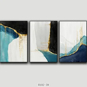 Custom Abstract blue wall art frame painting wall décor three stylish combination Foil finish Suppliers, Product