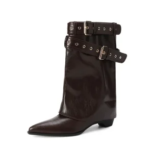Buy Women's Brown Leather Square Heel Boots
