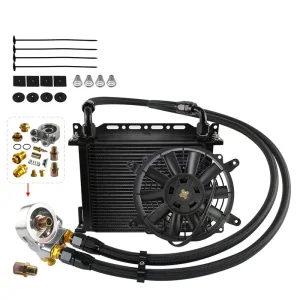 Engine Oil Cooler High Performance 28 Row Oil Cooler Universal 80 C Thermostat Adapter 3/4X16unf and M20X1.5 +7" Electric Fanblack/Silver