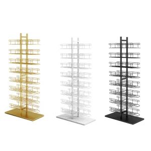 Large-Capacity Double Sided Floor Standing Multi-Layer Storage Hat Rack in Black/White/Golden Made of Ironwork for Clothes Shop