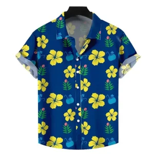 Summer Shirt Casual Resort Party Wear Short Sleeve Hawaiian Beach Men Printed Cotton Aloha Shirts