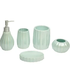 Cheap Light Mint Green Vertical-Ribbed Stoneware Bathroom Accessory Set Factory, Factories