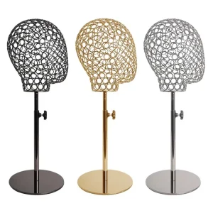 Luxury Unisex Metal Wire Head Mannequin in Glossy Rose Gold/Gold/Black/Silver with Round Adjustable Height Base Made of Plastic/Metal for Glasses/Caps Display