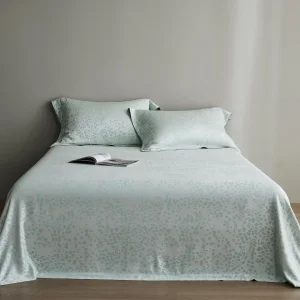 Organic Bamboo Fiber Yarn-Dyed Jacquard Flat Sheet Soft Cooling Mat Three-Piece Home Textile Bedding Bed Sheets Set Double Pillowcase Bed Sheets