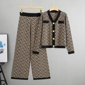 Fashion Luxury Autumn Winter Knitted Cardigan Pants Set