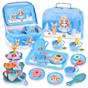 Toddlers Educational Food Pretend Role Play Set Plastic Abs Material Snow Princess Tea Party Time Dessert Kids Birthday Gifts