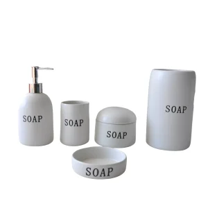 OEM Minimalist White Stoneware Bathroom Accessory Set Supplier, Product