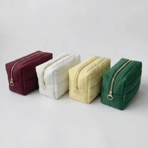 Custom Logo Durable Puffy Water Resistant Zipper Nylon Cosmetic Bag Large Capacity Soft Padded Lightweight Eco-Friendly OEM ODM