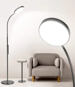 مصباح أرضي LED للقراءة في غرفة النوم بتصميم أنيق وقابل للتعديل مع ذراع مرن مقوس