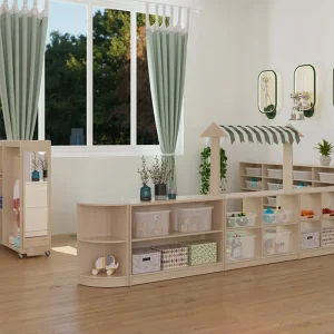 Montessori Kindergarten Cabinets Kids' Furniture Sets Kids Bookcase Wood Design Storage Toy Organizer Furniture