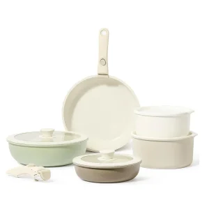 Modern Kitchenware Set 4 Metal Cookware Steamer Plate Non-stick Frying Pan Oven-safe Glass Cover Composite Detachable Handle