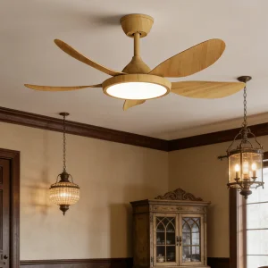 Modern Ceiling Fan Light with Plastic Blades Six-Speed Remote Control Dimmable LED Quiet Operation for Living Room