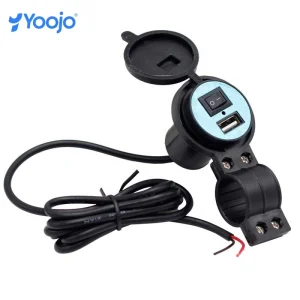 Clamp USB 12-24V Electric Bike Motorcycle Fast Charger 5V 2.1A Cover LED Indicator Light Rocker Switch Waterproof Socket Mobile