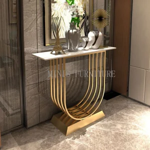 Mesa de Consola em Mármore com Moldura Dourada para Sala de Estar, Corredor e Móveis de Hotel