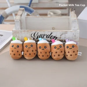 Super Cute Smiling Face Mini Plush Eco-friendly Digital Printing Milk Tea Doll Coin Holder Keychain 8cm
