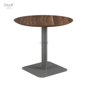 Modern Round Wood &amp; Leather Side Table | Luxury End Table | EKAR Villa &amp; Hotel Living Room Furniture