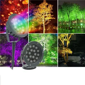 LED High-Power 18W RGB Color Aluminum Tree Spotlight Waterproof AC Outdoor IP65 Remote Control Dimmable 2000 Garden Lighting