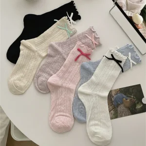 Ladies' New Fashion Thin Mesh Solid Color Breathable Sweat Absorbent Cutton Socks