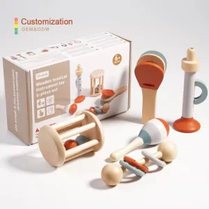 5-Piece Montessori Infant Wooden Baby Musical Instrument Set Game Educational Baby Sensory Rattle Music Toys for Children