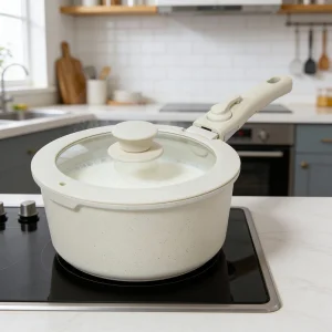 E-TOP Pots and Pans Non Stick Ceramic Cookware Set Detachable Handle, RV Stackable Kitchen Cooking Set with Removable Handles