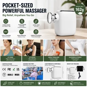 Portable Handheld Super Mini Pocket Massage Gun 4 Heads &amp; 3 Speed For Body Muscle Deep Tissue Percussion Sports Travel Massager