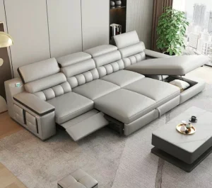 Luxury Modern Sectional Multifunctional L-Shaped USB Charging Electric Stretch Sofa PU Material Trundle Bed Storage Apartment