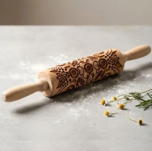 Kitchenware Accessories Supplier Top Selling Kitchenware Roti Rolling Pin Engraved Design Bamboo Wood Chapati Dough Roller