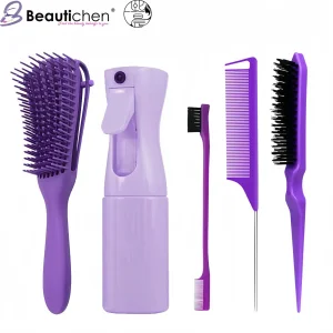 Kit de Estilização de Cabelo Beautichen 5-Piece: Escova de Teaser, Pente de Cauda de Rato, Escova de Sobrancelha, Escova para Cabelos Voadores e Clip Octopus com Spray de Água