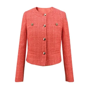Meidao-010357 Hot Sell New Design Ladies Red Tweed and Collarless Blazer