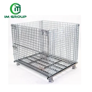 Warehouse Galvanized Rigid Iron Collapsible Wire Mesh Container for Forklifts