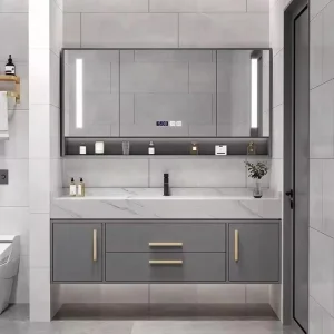 Modern Grey Floating Bathroom Vanity Rock Slab Sink