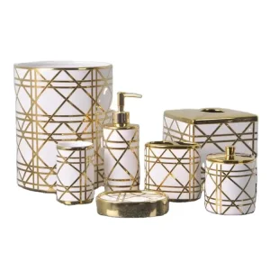 Custom Luxury Gold Design Ceramic Bathroom Accessories Set 6pcs Bathroom Ensemble for Decorative Countertop and Housewarming Gift Factory, Exporter