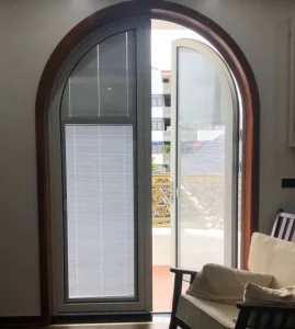 باب زجاجي خارجي من الألمنيوم مع تصميم منحني وزجاج مزدوج معالج للمنزل أو الشقة أو مدخل المتجر
