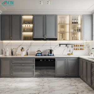 AIS 48 Hour Free Design Australia Saudi Arabia Mauritius Philippines Canada Modern Furniture Custom Grey L Shaped Lacquer Kitchen Cabinet Manufacturer for Villa