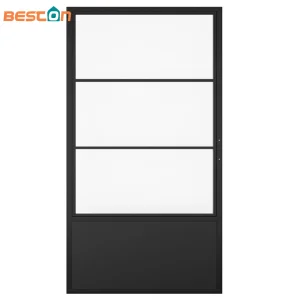 3-Lite Tampered Glass Barn Door Steel Frame Sliding Hardware Kit Door Handle